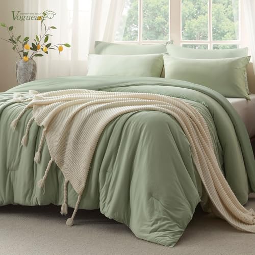 Voguease Full Size Comforter Set, Comforters Full Size Luxury Ultra-Soft Jersey Knit Bedding Sets, Sage Green Lightweight Down Alternative Bed Comforter for All Season, 3 Piece Bedding Set