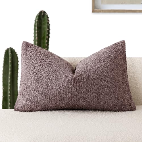 Foindtower Decorative Textured Boucle Throw Pillow Covers Accent Solid Lumbar Pillow Cases Neutral Soft Cozy Couch Cushion Case for Chair Sofa Bedroom Living Room Home Decor 12x20 Inch,1PC,Dark Purple