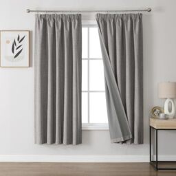 Joydeco 100% Blackout Curtains, Linen Curtains with Ruffle Tape, Set of 2, H 183 x W 117 cm, Light Grey, Thermal Curtain, Cold Protection, Opaque, Sound Protection, Ideal for Living Room, Matches Rail
