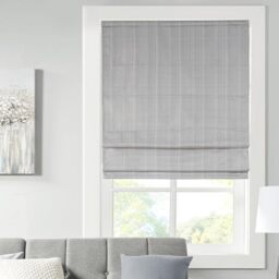 "Madison Park Galen Cordless Roman Shades - Fabric Privacy Single Panel Darkening, Energy Efficient, Thermal Insulated Window Blind Treatment, for Bedroom, Living Room Decor, 31"" x 64"", Grey"