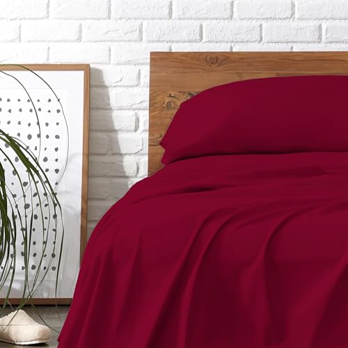 "Carressa Linen 100% Egyptian Cotton Twin Sheets Set - 800 Series Tulips Collection Egyptian Cotton Twin Sheet Set (3 PC, Red), Soft, 16"" Deep Pocket Sateen Weave Luxury Hotel Bed Sheet"