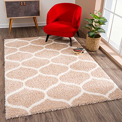 SANAT Madrid Shaggy Rug High Pile Rugs for Living Room, Bedroom, Kitchen - Beige, Size: 120 x 170 cm