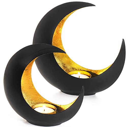 Gadgy Candle Holder Set of 2. Small and Large Candle Holders. Oriental Decoration. Candle Decoration. Tealight Candle Holders for Living Room. Black and Gold Candles & Holders. Tealight Holder.