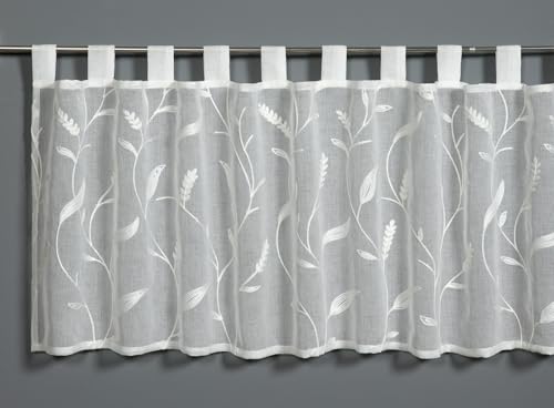 Gardinia Dolly Voile Bistro Curtain with Embroidery Vine, Natural, 140 x 48 cm