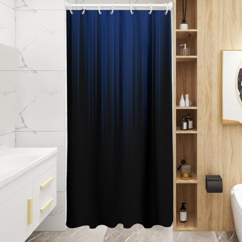 AAtter Navy Blue Black Ombre Shower Curtain, Small Stall 36x72 Inch 7 Hooks - Masculine Striped Polyester Fabric, Dark Modern Abstract Style, Cool Anime Design, Single Narrow Bathroom Decor for Men