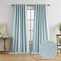 KEQIAOSUOCAI Extra Long 120 Inch Full Blackout Curtains for Large Window, Linen Textured Back Tab Hook Belt Pleated Tall Drapes for Living Room Dining 2 Panels Set, 50 Wide, 10 FT, Light Sky Blue