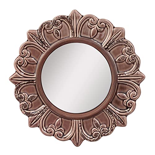 "Stonebriar Decorative Round Burnt Umber Ceramic Wall Mirror Elegant Home Décor for Living Room, Kitchen, Bedroom, or Hallway, 9"", Warm Taupe"