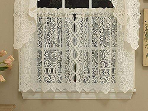 "Sweet Home Collection Floral Heavy Lace Kitchen Curtain, Cream, 29"" W x 36"" L (Pack of 1)"