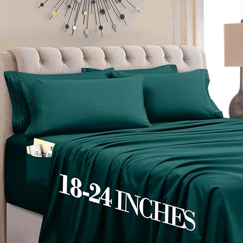 Mocassi Luxury 6-Piece Sheet Set, Ultra Soft 1800 Premium Hotel Quality Microfiber Sheet Set, Fits Mattresses Up to 18 to 24 Inches Extra Deep Pocket - Breathable and Secure Fit, King, Marine Blue