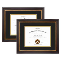 Golden State Art, 11x14 Black Gold & Burgundy Color Document Frame for 8x10 Diploma/Certificate/Picture, Includes Double Mat and Real Glass (Black Over Gold Double Mat, 2-Pack)