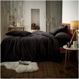 GC GAVENO CAVAILIA , 543954 Teddy Fleece Luxurious Duvet Cover Sets Super Soft Warm and Cosy Bedding Sets (Black, King Duvet Set)