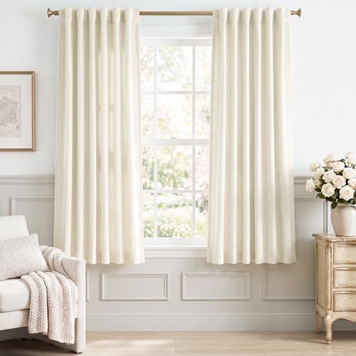 StangH Curtains Ivory White Velvet, Thermal Insulated Room Darkening Drapes for Bedroom, Living Room & Home Theater, Rod Pocket Back Tab Style, 2 Panels, 52 x 63 Inches
