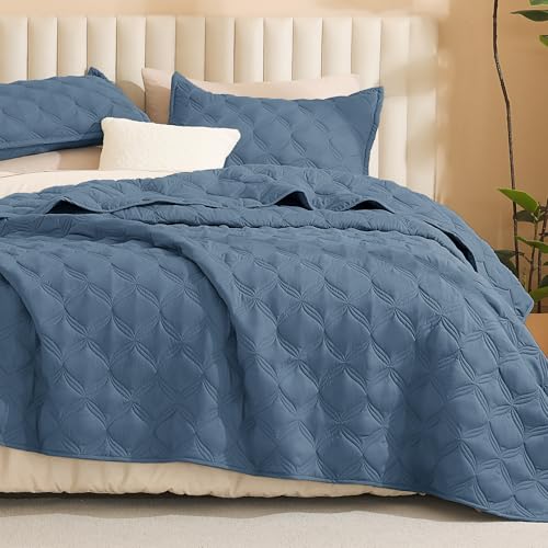 Litanika Oversized King Quilt Bedding Set, 3 Pcs Haze Blue Bedspreads Set - Cloud-like Soft Fluffy Lightweight Breathable All Season Coverlet Comforter Cover Bed Set Room Decor Gift
