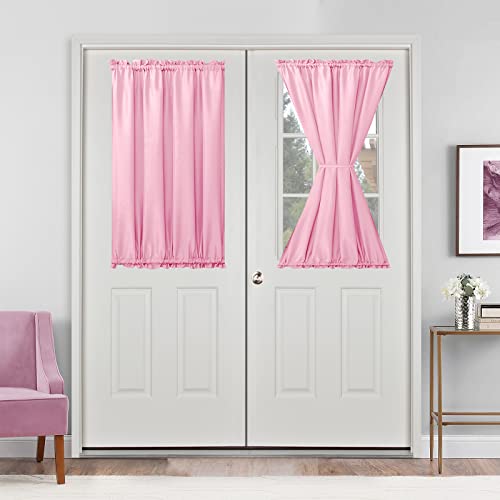 Hiasan French Door Curtains Privacy, Rod Pocket Semi Sheer Front Curtain for Door Window, 1 Panel (Light Pink, W 24 inch x L 40 inch)