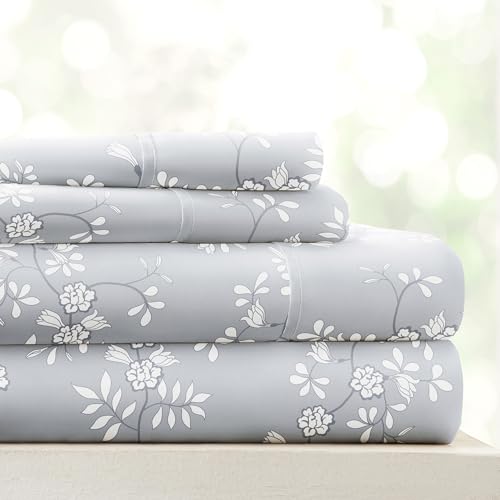 Linen Market Premium Ultra Soft Trellis Vine Pattern 4 Piece Sheet Set, King, Light Gray, (IEH-4PC-TVI-KING-LGRAY)