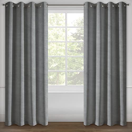 Eurofirany Berfu Blackout Velvet Eyelet Curtain Trendy Elegant Bedroom Living Room Graphite 140 x 250 cm
