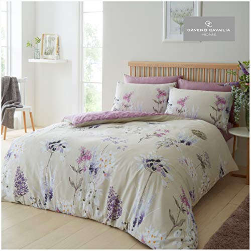GC GAVENO CAVAILIA Luxury Geometric Duvet, Floral Quilt Set, Polycotton Bed Covers, Botanical-Natural, Single