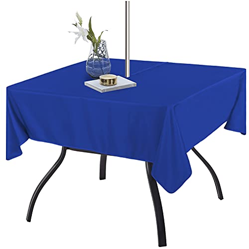 Fitable Square Outdoor and Indoor Tablecloth, Blue, 60 x 60 Inch - Washable Waterproof Wrinkle Free Table Cover, Zipper and Umbrella Hole, For Spring Summer Party Picnic Camping Patio