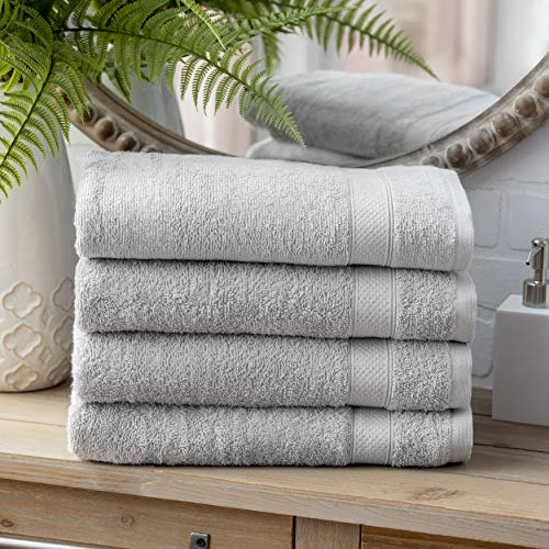 Welhome Basic 100% Cotton Towel (Silver)- Set of 4 Bath Towels - Quick Dry - Absorbent - Soft - 434 GSM - Machine Washable
