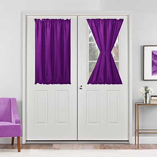 Hiasan French Door Curtains Privacy, Rod Pocket Semi Sheer Front Curtain for Door Window, 1 Panel (Royal Purple, W 24 inch x L 40 inch)