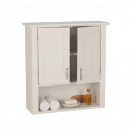 Relaxdays Hanging Cabinet with 3 Shelves, Double Doors, Wall Unit for Kitchen & Bathroom, 62 x 58 x 20 cm, White