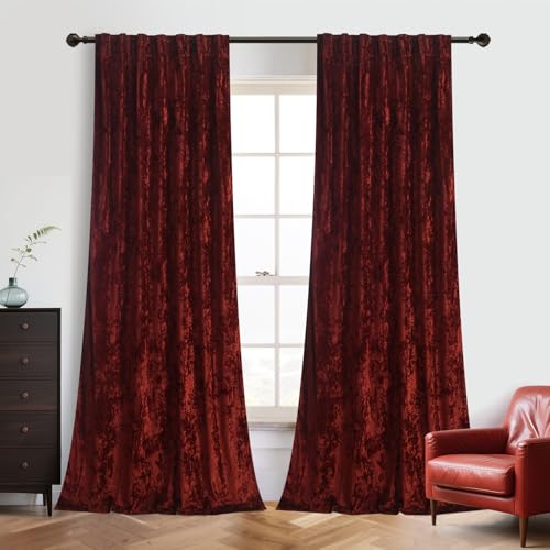 Roslynwood Crushed Luxury Velvet Rust Curtains for Bedroom 84 inches Long, Thermal Insulated Window Drapes Back Tab for Living Room/Dining Room, W52 x L84, 2 Panels