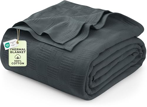 Utopia Bedding Woven Cotton Blanket (King, Smoke Grey) Breathable Cotton Throw Blanket and Quilt for Bed & Couch/Sofa