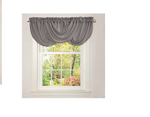 Lush Decor Lucia Valance - Draped Soft Brushed Fabric, Window Kitchen Curtain (Single), 18” x 42”, Gray