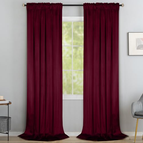 Yakamok Wine Red Room Darkening Velvet Curtains 84 Inch Long Living Room - Luxury soft velvet, 2 panels 40x84 inch, for bedroom study, window drapes rod pocket,light blocking,Thermal Insulated