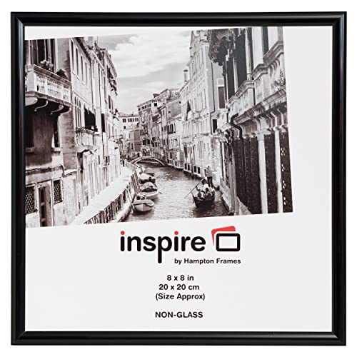 Hampton Frames - Backloader Picture Frame BLR88BKPX-1PK - 8x8in (20x20cm), Black, Acrylic Front, Plastic - Drop-In Back, Swivel Clips - For Photos, Posters, Certificates Display