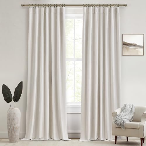 "112 Inch Curtains 2 Panel Set Modern Decorative Dark Out Pleated Curtain for Bedroom Heat and Cold Blocking Large Window Coverings High Ceiling Drapes for Living Room with Hooks (50""x112""x2 Birch)"