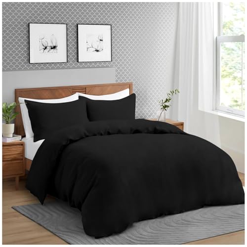 GC GAVENO CAVAILIA Microfiber Duvet Covers King Size Bedding Sets - Plain Dyed Quilt Cover Set (230x220 cm) with Pillowcases - Breathable - Anti Allergic Bedding - Black