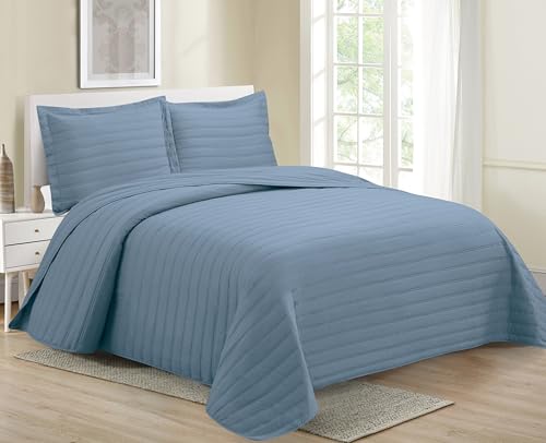 MK Collection Embossed Modern Quilt Oversized Coverlet Bedspread Set Solid Color New #Nancy (Blue, King/Cal King)