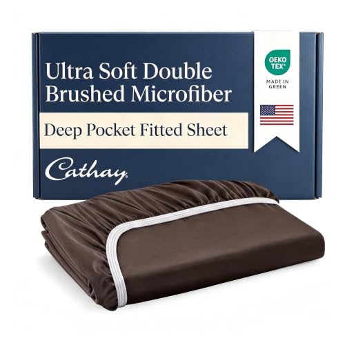 Cathay Luxury Silky Soft Polyester Single Fitted Sheet, Twin Size, Chocolate