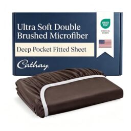 Cathay Luxury Silky Soft Polyester Single Fitted Sheet, Twin Size, Chocolate