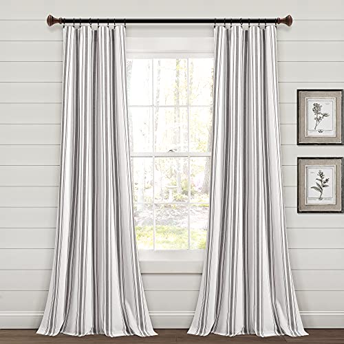 "Lush Decor Farmhouse Stripe Yarn Dyed Cotton Window Curtain Panel Pair, 42"" W x 84"" L, Gray - Classic Modern Rustic Charm - Eco Friendly Cotton Fabric"