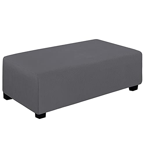 Easy-Going Stretch XX-Large Rectangle Ottoman Cover Grey - Folding Storage Footstool Furniture Protector Soft slipcover with Elastic Bottom