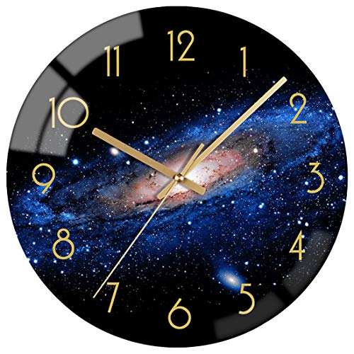 VIKMARI Black Arabic Numerial Wall Clock 12 Inch Silent Quality Quartz Battery Operated Wall Clocks- Round Glass Wall Clocks for Kitchen, Living Room, Dining Room and Bedroom - Night Sky Pattern