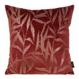 Eurofirany Elegant Velvet Cushion Covers, Decorative Cushion with Print, 45 x 45 cm, Velvet Cushion Cover, Soft Sofa Cushion, Leaves Pattern 1, Brick Red