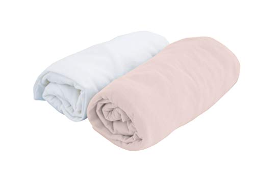 Poyetmotte 2 Piece Fitted Sheets, 120 cm, White/Light Rose, One Size
