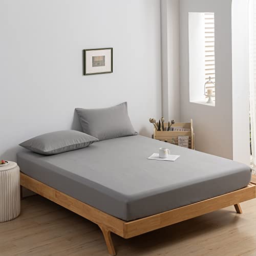 Good Nite Fitted Sheet Bed Sheets Single Double King Size 25CM Extra Deep Pocket Soft and Breathable Machine Washable Fitted Bedding Sheets (Gray, King)