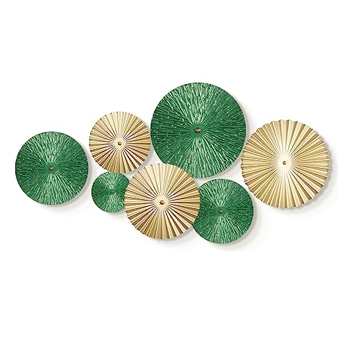TEIPAI Emerald Green and Gold Wall Decor for Living Room, 7PCS Modern Metal Wall Art Hanging Sculptures for Office Bedroom Decoration, Brass Gold Home Decor for Gallery Wall Guest Room Bathroom