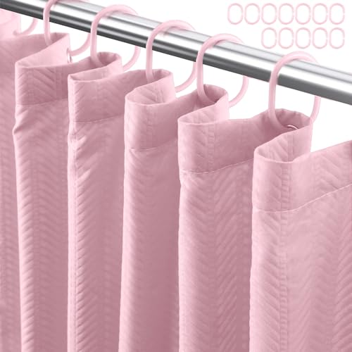 Eazzier Bath Lady Pink Fabric Shower Curtain or Liner - Waffle Weave Textured Thin Cloth Shower Curtains for Bathroom, Light Weighted Bath Curtain Set with 12 Hooks,72x72, Pink