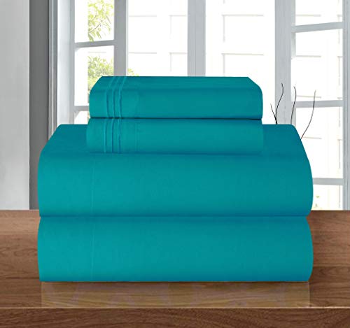 "Elegant Comfort Elegance Linen ® 1500 Thread Count WRINKLE RESISTANT ULTRA SOFT LUXURY 4 pcs Bed Sheet Set, Deep Pocket Up to 16"" - Many Size and Colors, California King, Turqouise"