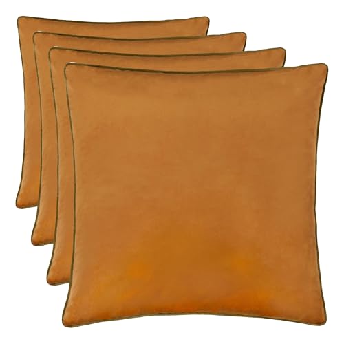 furn. Meridian Cushion Cover – Luxury Contrast Piped Velvet Decorative Case (Ginger/Olive - 45x45cm) (Pack of 4)