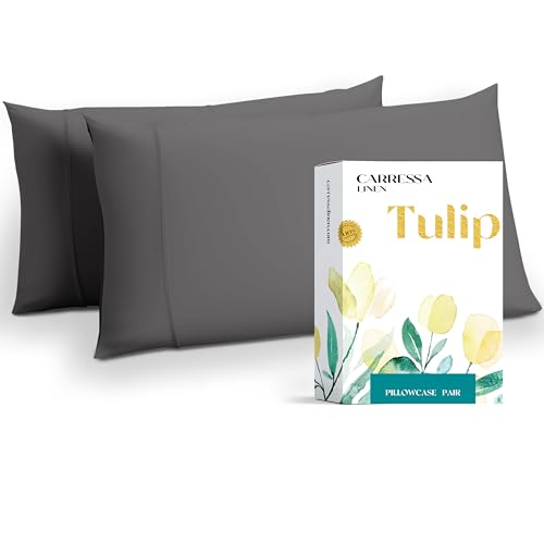 Carressa Linen 100% Egyptian Cotton Standard/Queen Size Pillow Cases Set of 2-800 Thread Count Pillow Cover - Soft, Breathable, Cooling Dark Grey Pillowcase Set of 2 for Standard/Queen Pillows
