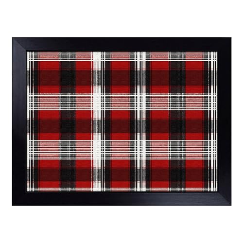 Lap Tray with Bean Bag Cushion, Tartan Pattern - Handmade in the UK, Raised Wooden Edge, Padded Cushion, Heat-Resistant Wipe-Clean Surface, for Meals, Laptops and Crafts