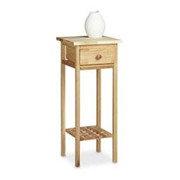 Relaxdays Walnut Telephone Side Table, 60 x 25 x 25 cm with Drawer, Console Table Wooden Plant Stand, Natural