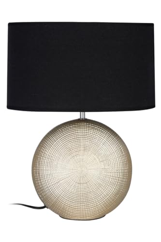 Premier Housewares Table Lamp Chic Black and Gold, Ceramic Base with Embossed Detailing, Black Fabric Shade, Ideal for Contemporary Decor, 32 x 41 x 18