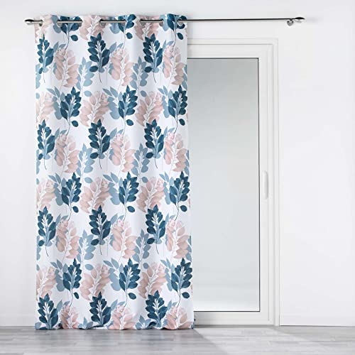 Douceur d'Intérieur, Belline White and Blue Printed Polyester Eyelet Curtain 140 x 260 cm